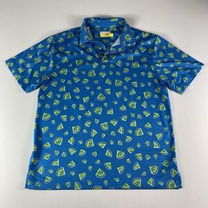 Jack Nicklaus Eco Choice Blue Limes Loud Golf Shirt Men's Large Performance AOP